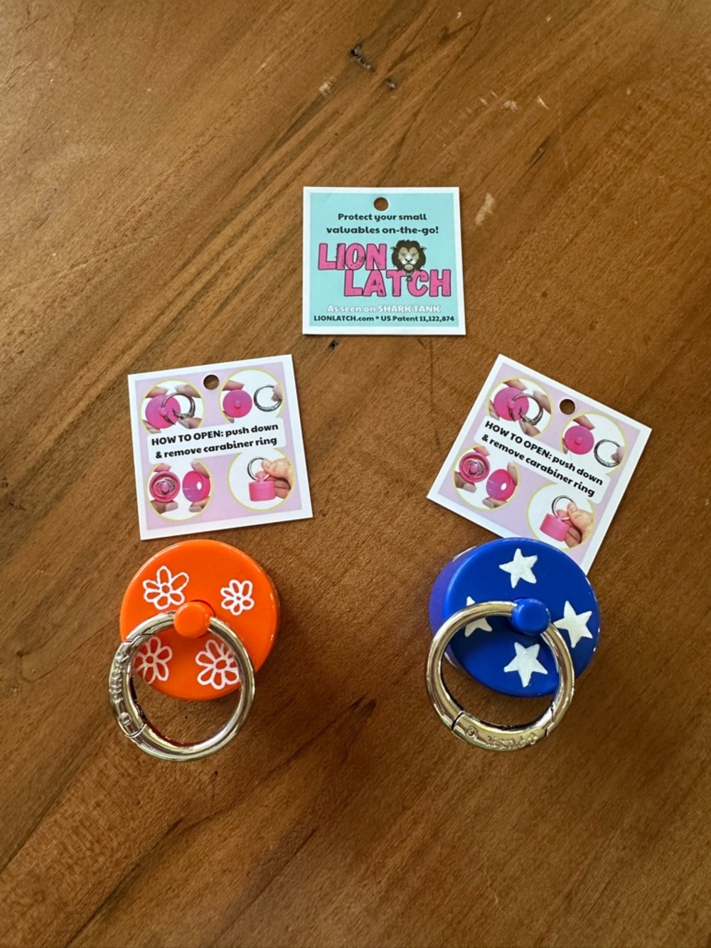 Lion Latch Key Ring Set — Orange Floral & Blue Star